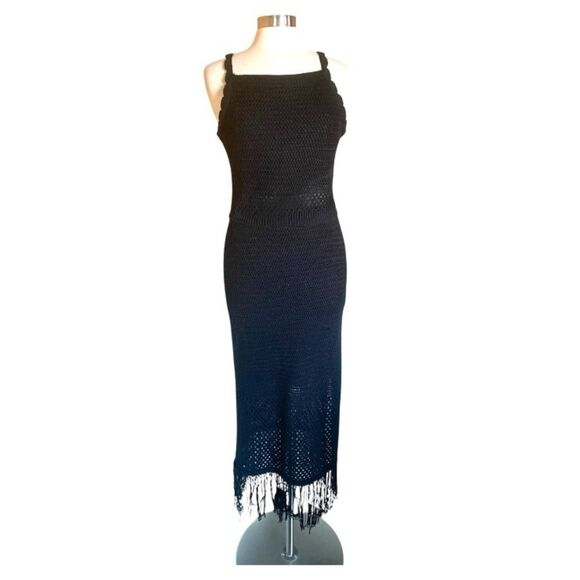 House of Harlow 1960 Knit 2 piece top with maxi fringe skirt black M - Picture 6 of 11